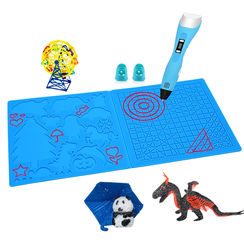 Silicone 3D Printing Pad for Children DIY 3D Printing Pen Soft Silicone Design Pad with 2 Silicone Finger Cover Templates