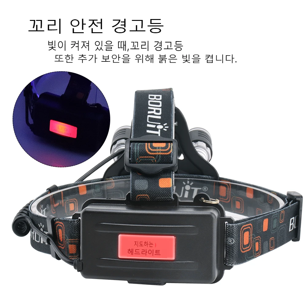 BORUiT RJ-3000 LED Headlamp 3000LM 4-Mode Waterproof Headlight USB Rechargeable 18650 Head Torch for Camping Hunting