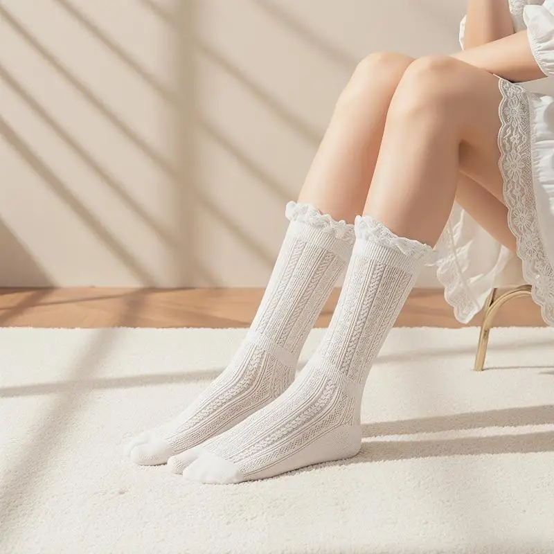 New 1 Pair Woman Mesh Socks Soft Breathable Cotton Summer Thin Split Toe Sock Ice Cream Candy Color Two-Toed Japanese Tabi Sox