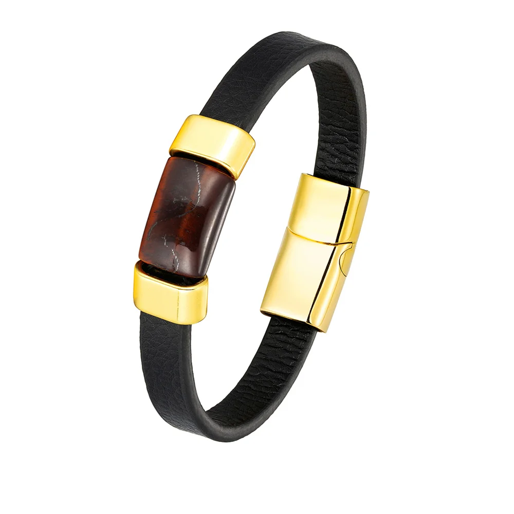 New High Quality Rectangular Tiger Eye Bracelet Men Stainless Steel Accessories Bracelet Women Leather Rope Jewelry Accessories