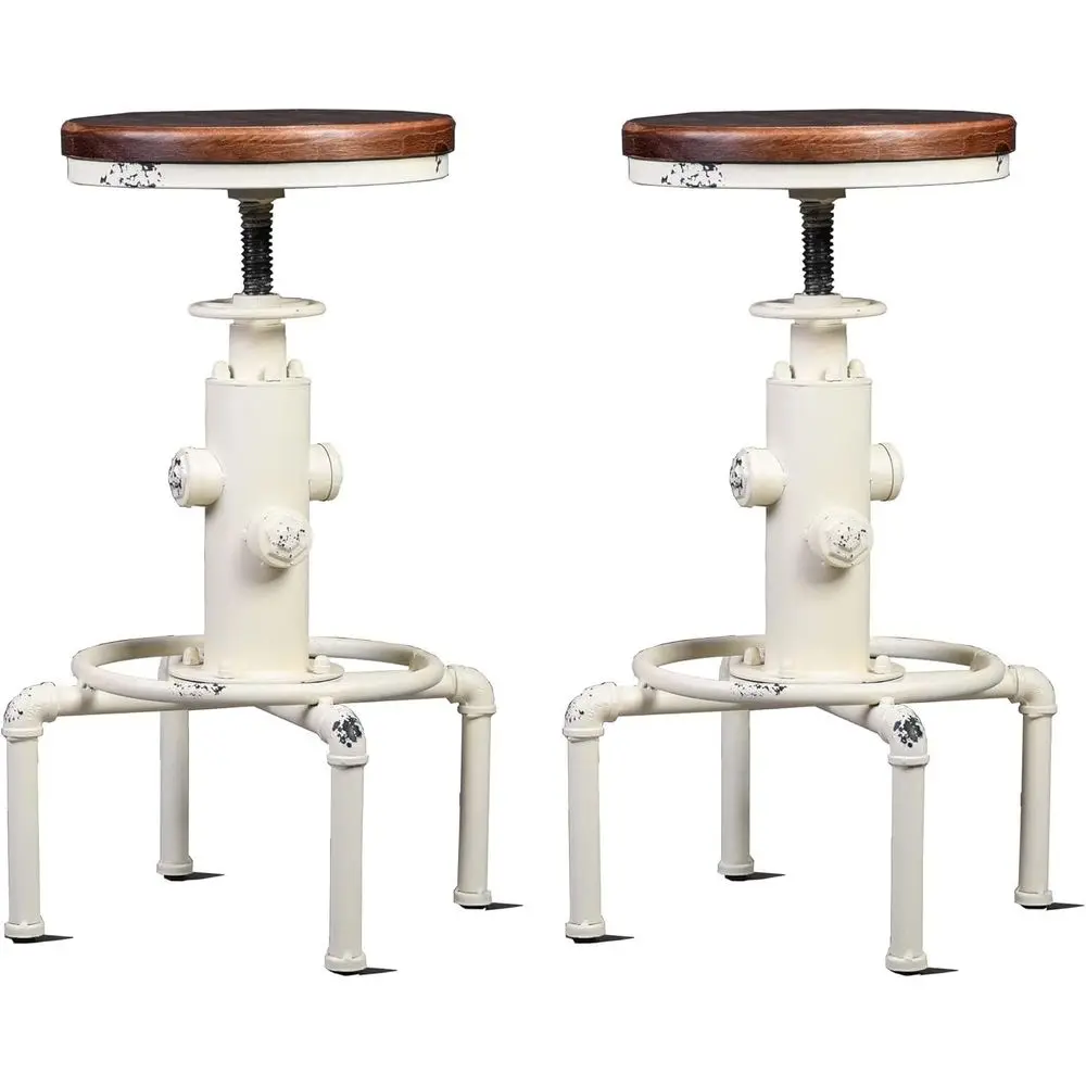 

Набор из 2-х деревянных барных стульев в винтажном индустриальном стиле, цвет античный белый