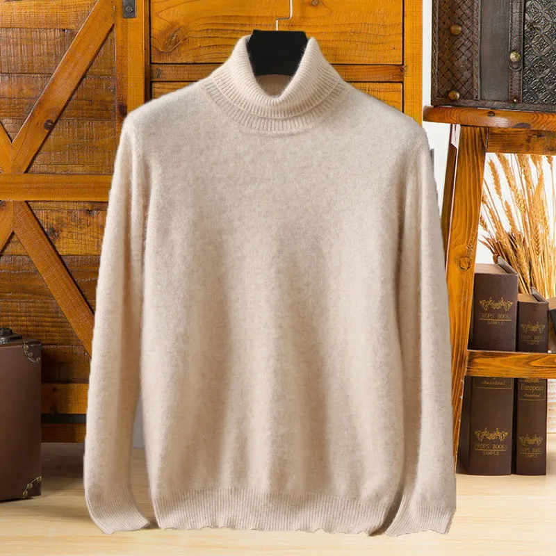 Men's Turtleneck 100% Soft Wool Sweater Men's Clothing Autumn Winter Knitted Sweater Keep Warm Top Male Jumper