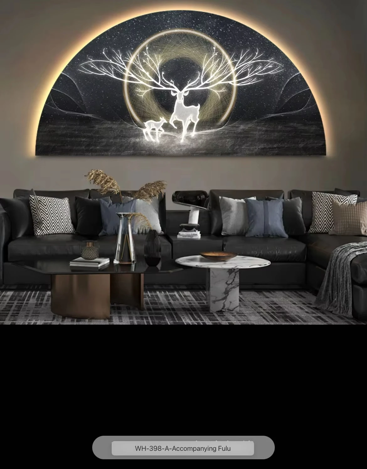 ModernLightLuxury Living roomDecoration painting LED lights reindeer wall hanging painting high-end bedroom bedside mural