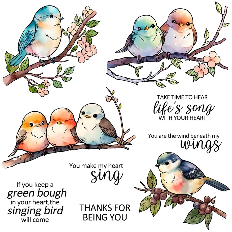 Spring Blossom Sparrow Birds Cutting Dies Clear Stamp DIY Scrapbooking Metal Dies Silicone Stamps For Cards Albums