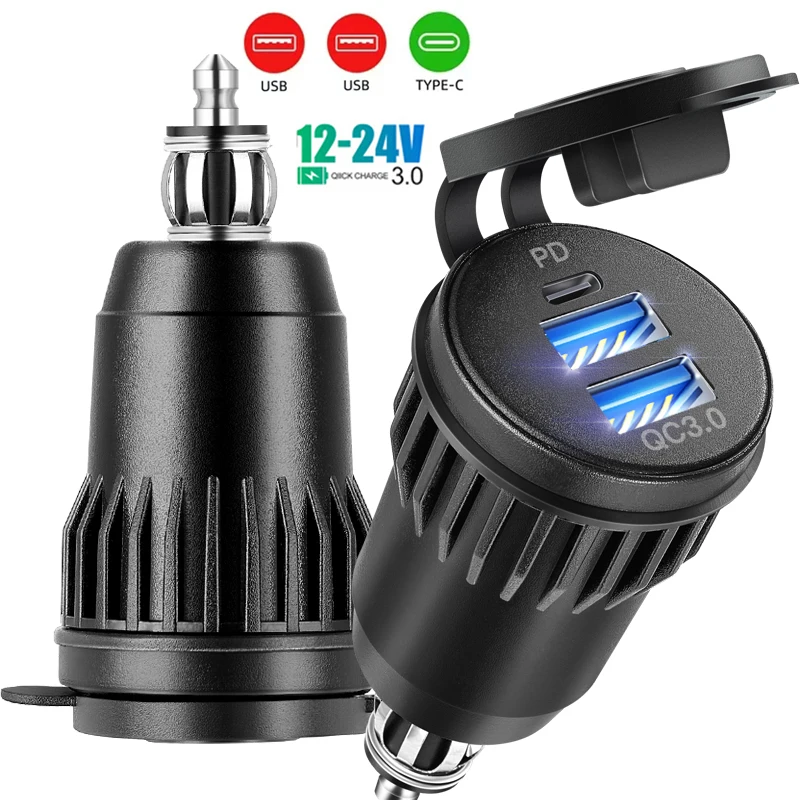 Chargeur étanche pour moto 30W QC3.0 USB type C PD, adaptateur d'alimentation Hella DIN, prise de courant rapide pour BMW Ducati Triumph