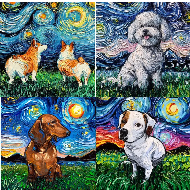 Van Gogh Stickers Heat Transfers Vintage Dogs Vinyl Applique Patches for T-Shirt Thermal Iron On Clothes Diy Sticker washable