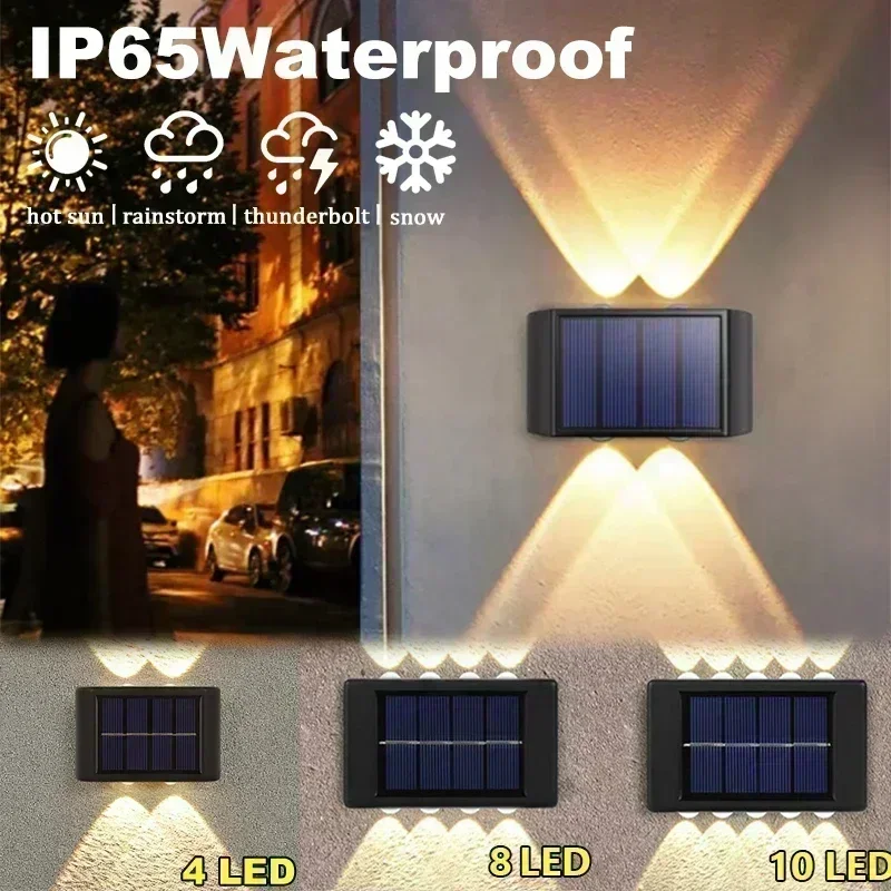 16/12/10/8/6/4/2 LED Solar Wall Lamp Outdoor Waterproof Up and Down Luminous Lighting for Garden Fence Decoration Sunlight Light