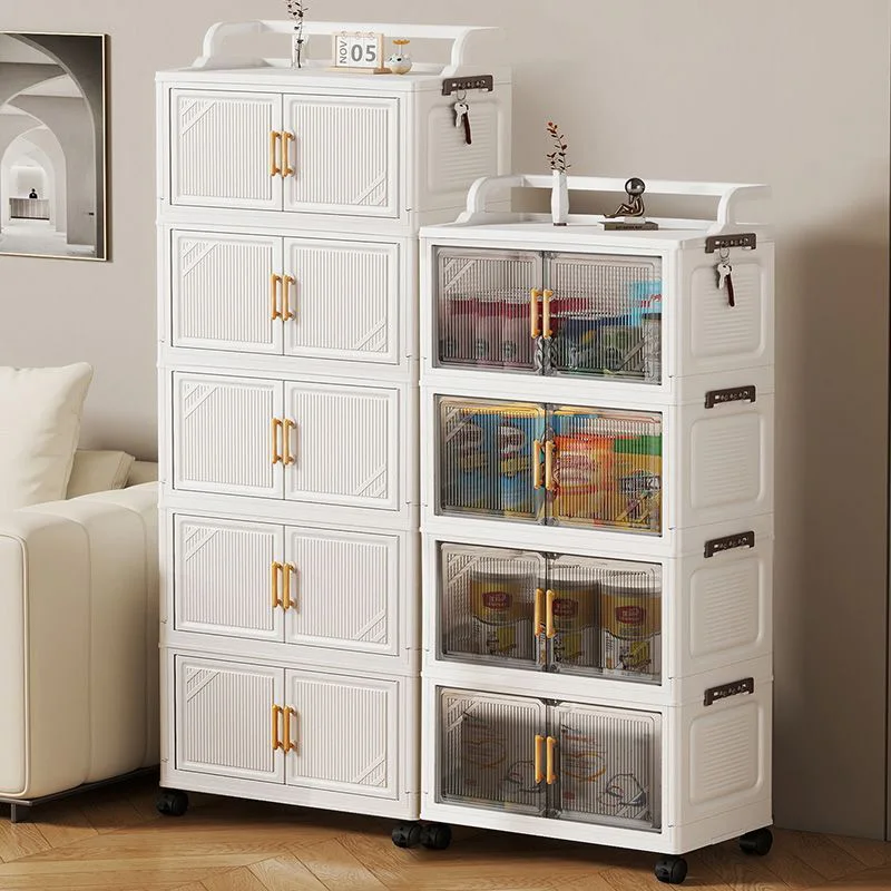 Multi-Layer Snack Storage Rack Cabinet Foldable Kitchen Toy Organizer for Living Room Home Use Floor Standing Storage Cabinet