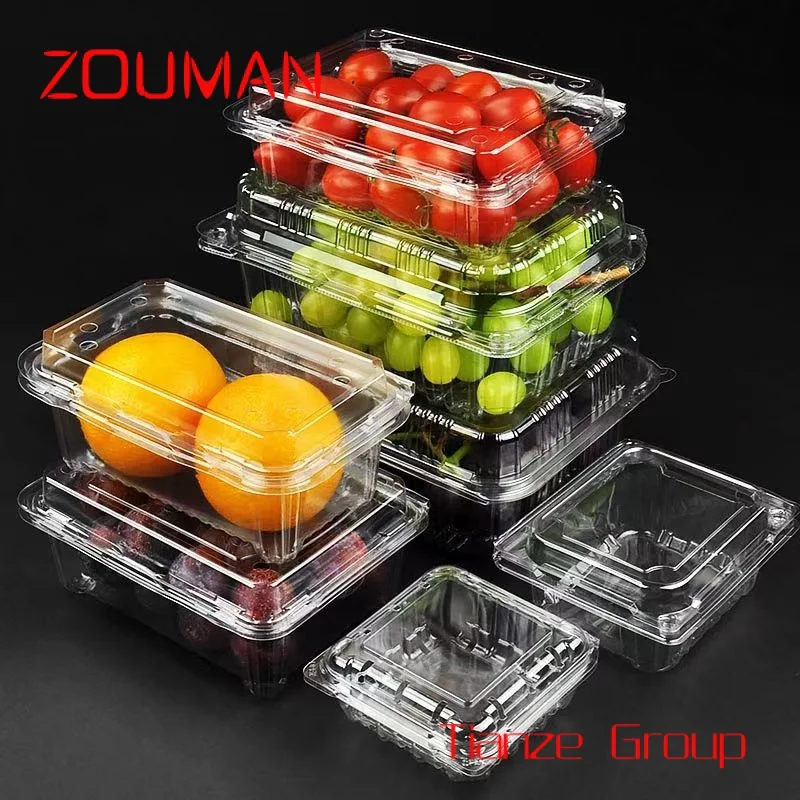 Custom , Custom transparent food container PET disposable plastic clamshell vegetable fruit packaging box for grape lychee cherr