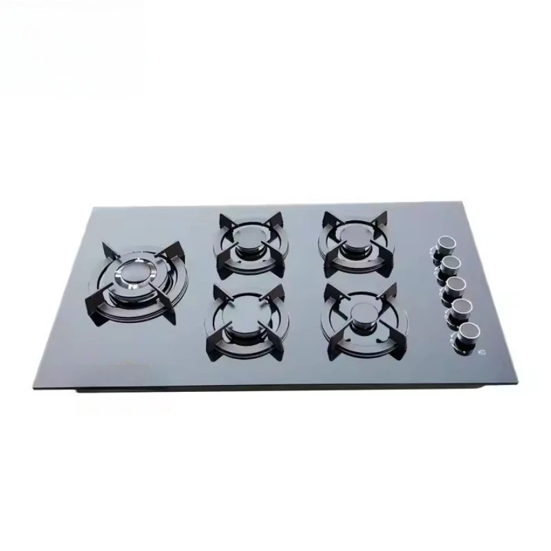 Factory Customizable Black Tempered Glass Built-in Gas Stove Cast Iron Frame FFD Protected Stainless Steel Surface Grade Energy
