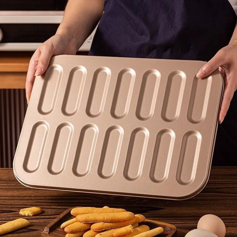 Bánh Quy Dính Khay Nướng Bánh Thép Carbon Bánh Mì Ladyfinger Khuôn 14 Khoang Ngón Tay Hình Bánh Quy Khuôn Máy Nướng