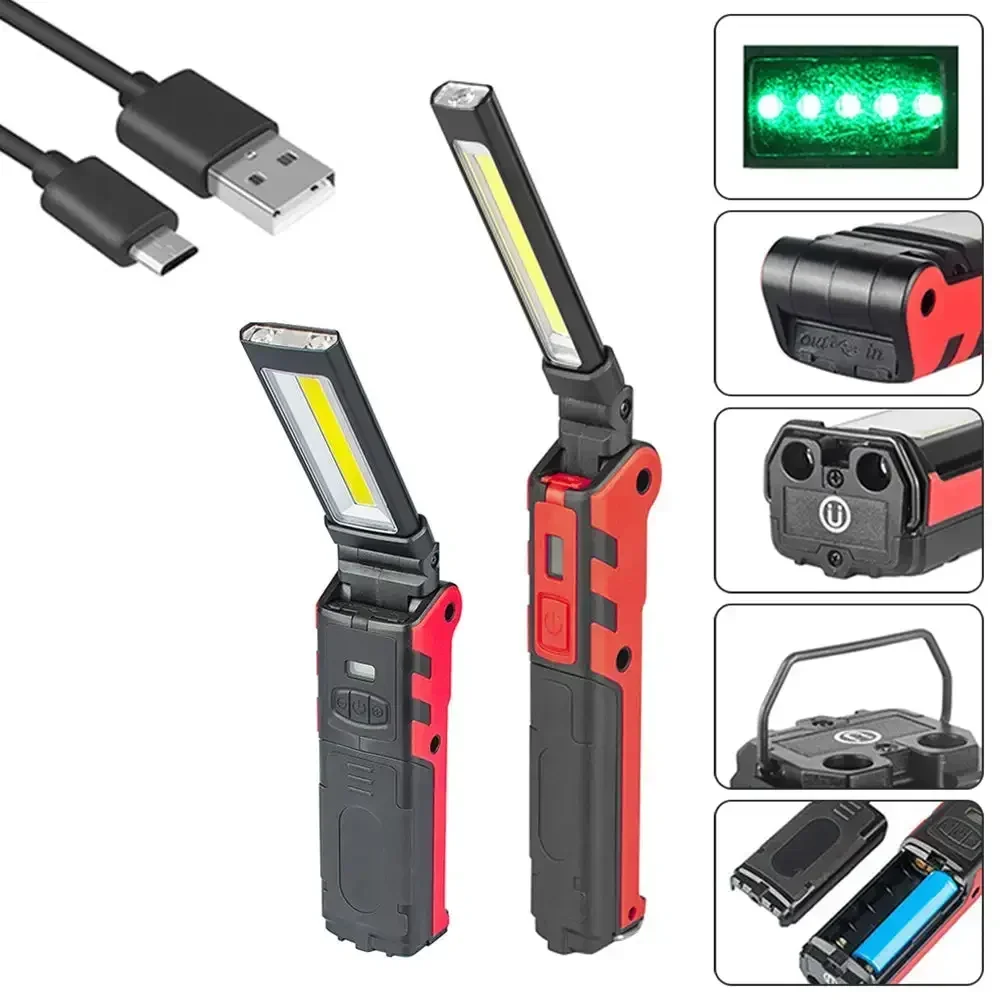 USB-wiederaufladbare Taschenlampe mit dimmbarem COB-LED-Arbeitslicht, magnetischer und Haken-Powerbank-Inspektionslampe für Autoreparatur und Camping