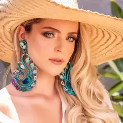 Novelty Design Shiny Rhinestone Peacock Dangle Earrings For Women Fashion Jewlery Evening Dress Statement Earrings Accessory