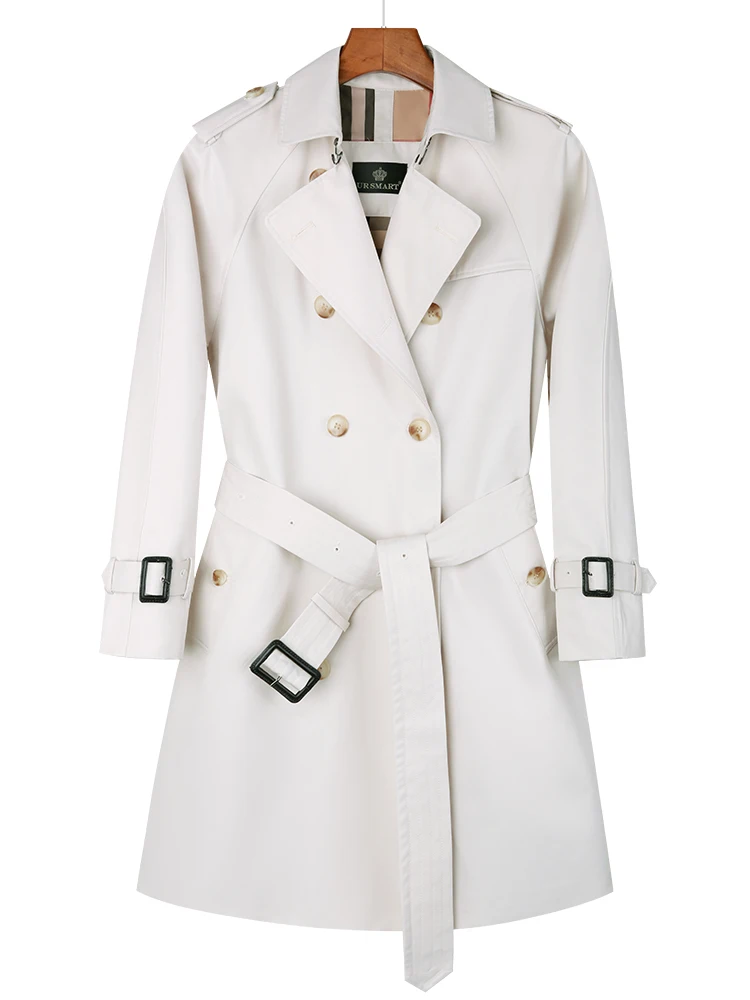 Trench-coat imperméable pour femme, coupe-vent long, manches Leurs lan, coton sur mesure, doublure à carreaux d'Angleterre