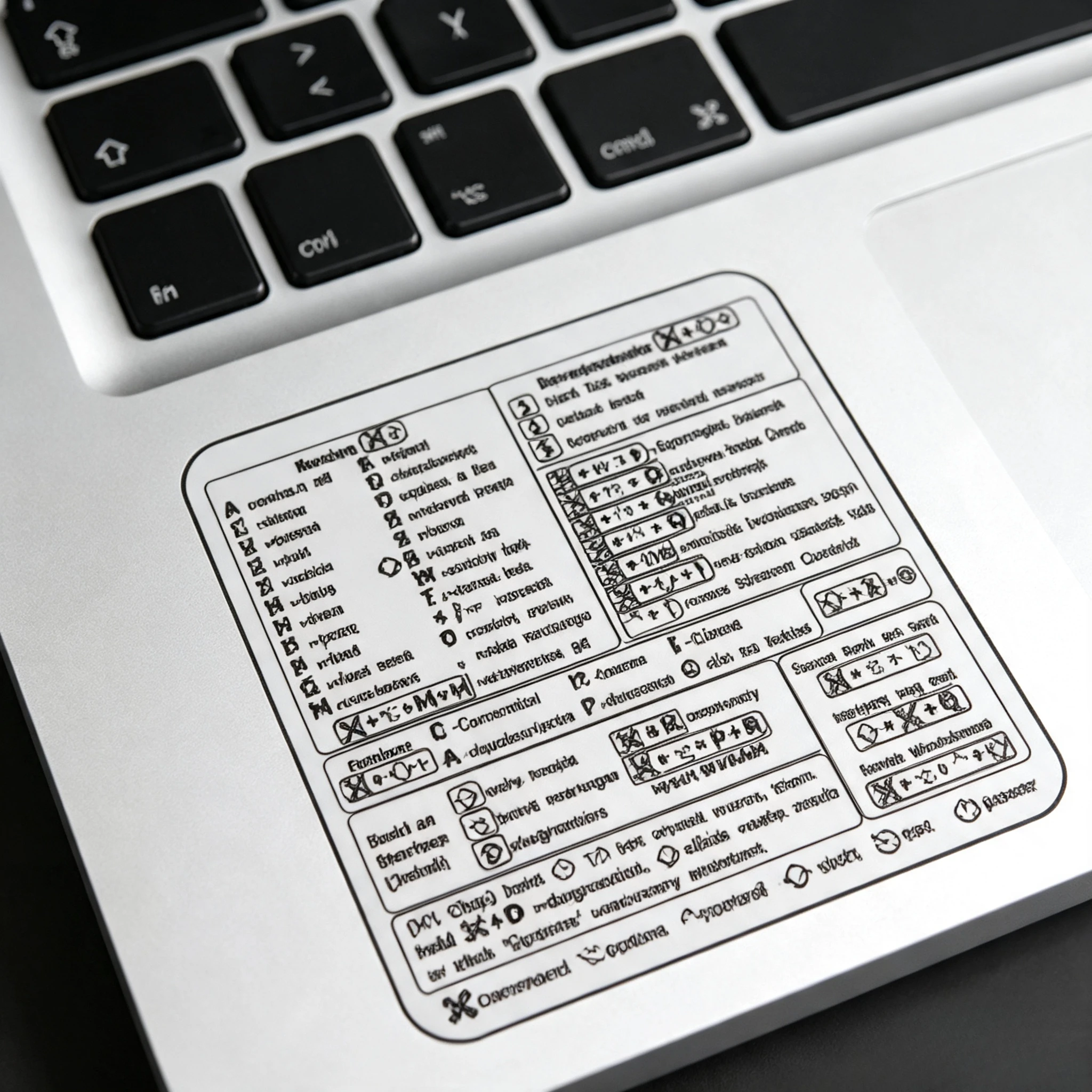 Keyboard Stickers for MacBook Pro Air 13-16 Inch-Clear Transparent Black Cheat Sheet Cover,Quick Navigation Application Control
