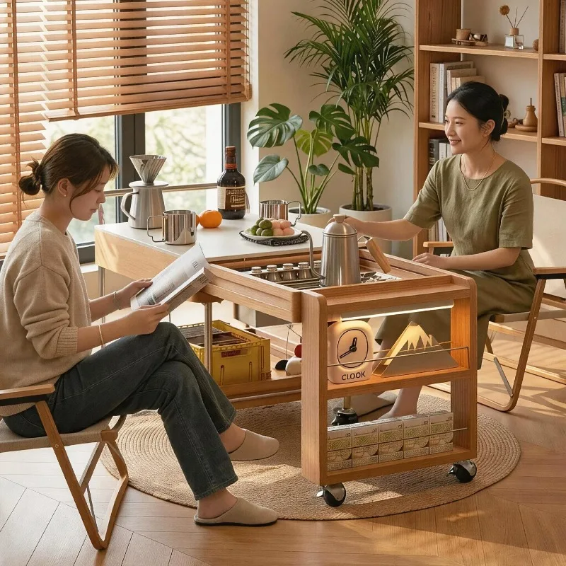 Mobile coffee table trolley Living room retractable sofa side cabinet Home balcony Multifunctional storage tea cabinet