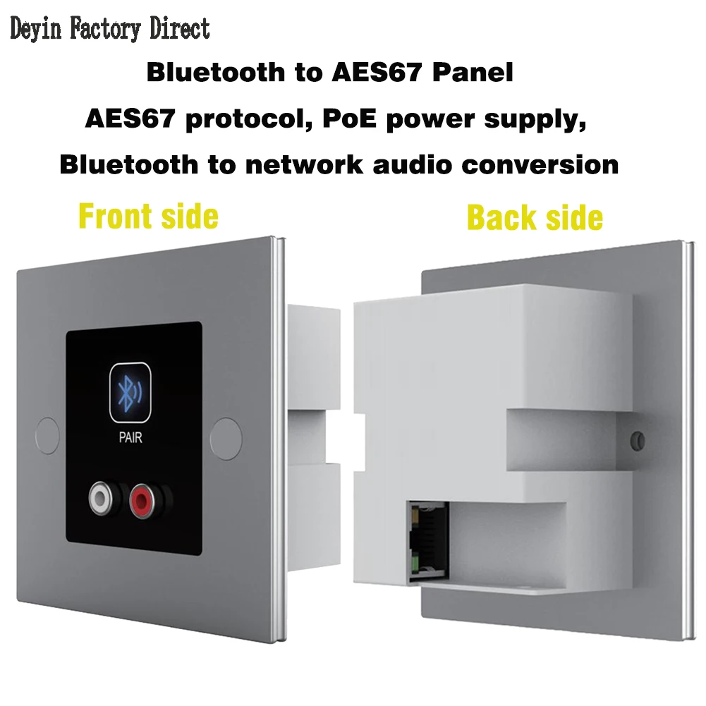 PoE AES67 Network Audio Converter, Bluetooth 5.0 Audio Bridging Panel, 86mm Wall Mounted Analog to Digital Network Audio Adapter view 2