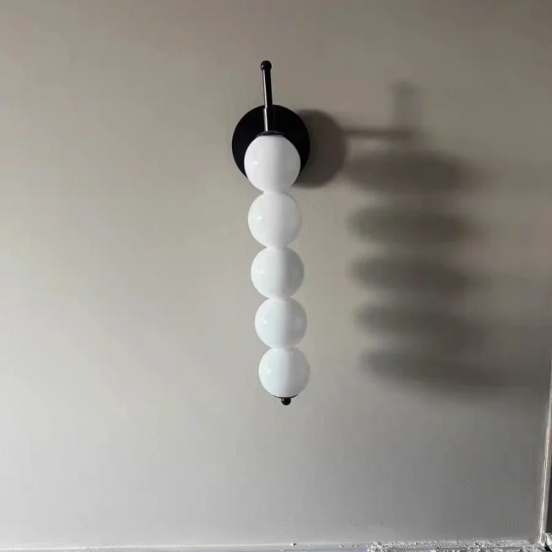 

Modern Milk White Glass Ball Bedside Wall Lamp Minimalist Bedroom Study Corridor Living Room Background Wall Decoration Lighting