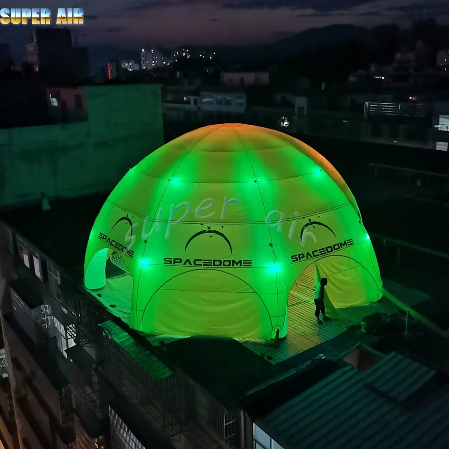 Tienda de campaña de araña inflable, iluminación LED colorida, 12m de diámetro, ocho patas y logotipo personalizado para alquiler