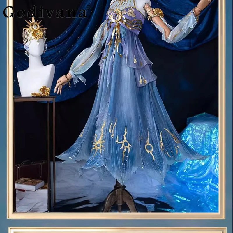 다섯 번째 성격 Cos 의류 여성 2 차원 게임 코스프레 드레스 세트 여성 여름 블루 할로윈 드레스