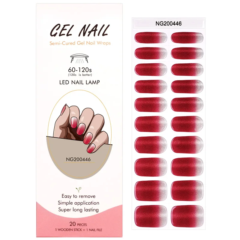 

16/20Tips Gradient Semi Cured Gel Nail Stickers for UV Lamp Designer Adhesive Gel Nail Wraps Press On Nails Fashion Manicure
