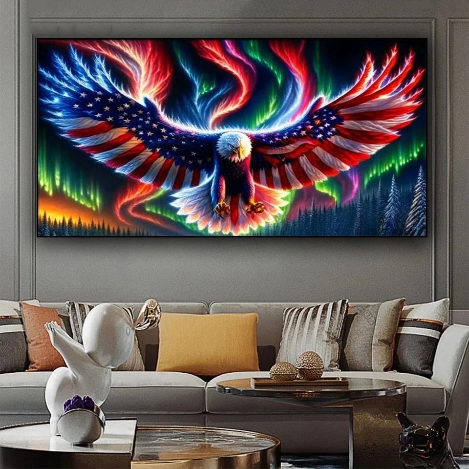 Aurora Flying Eagle Diamond painting New 2025 Full Square/Round Diy Diamond Art Mosaic Large Bird Snow Landscape Room Decor Gift