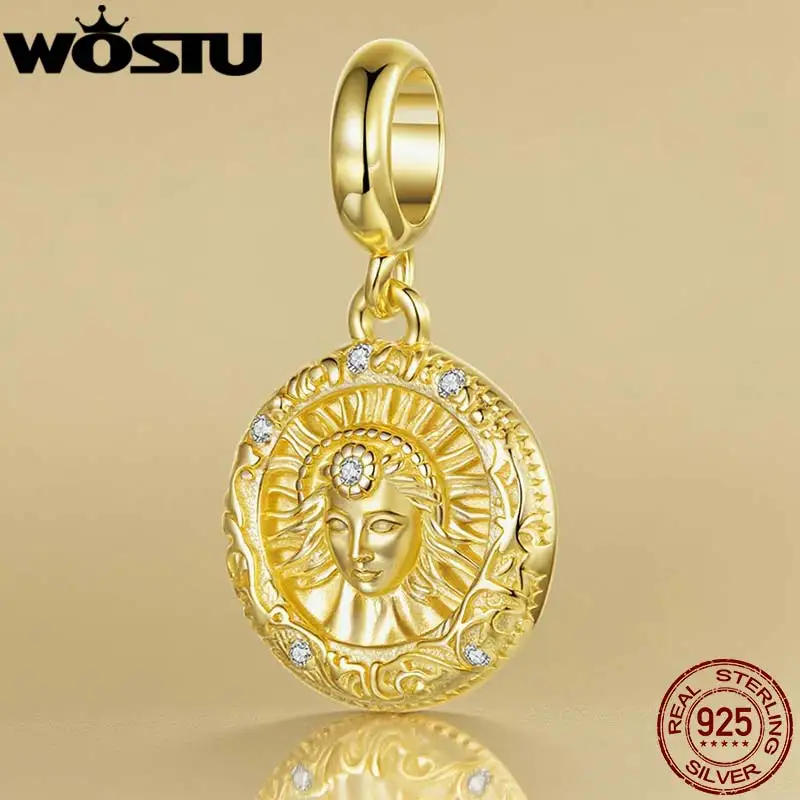 

WOSTU стерлингового серебра 925 пробы 18 К позолоченный кулон «Богиня Солнца» Шарм для женщин DIY изготовление ювелирных изделий подарок