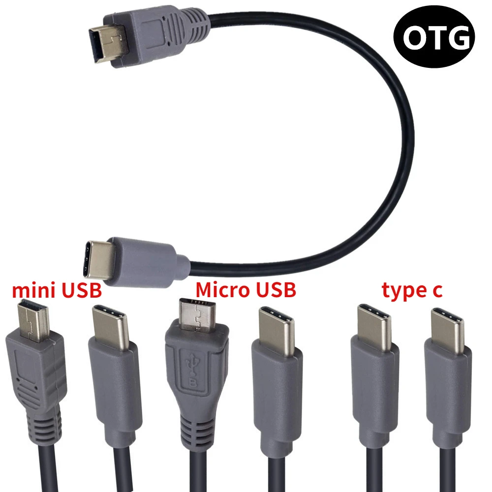 USB 3,1 tipo-c a Micro y Mini 5Pin USB tipo C convertidor OTG macho a macho teléfonos móviles Cable adaptador de carga de datos 25cm 50cm 1m
