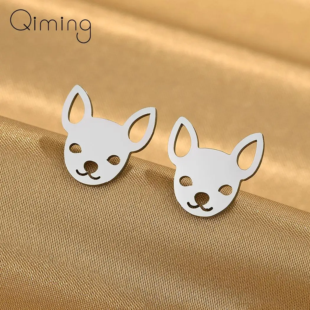 Stainless Steel Stud Earring Hand Painted Enamel Tiny Chihuahua Dog Earrings Children Women Animal Jewelry Cute Gift