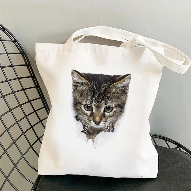 Cat Shopping Bag Shopper Reusable Grocery Bolsas De Tela Canvas Shopper Bag Sac Cabas Boodschappentas Reciclaje Sac Toile