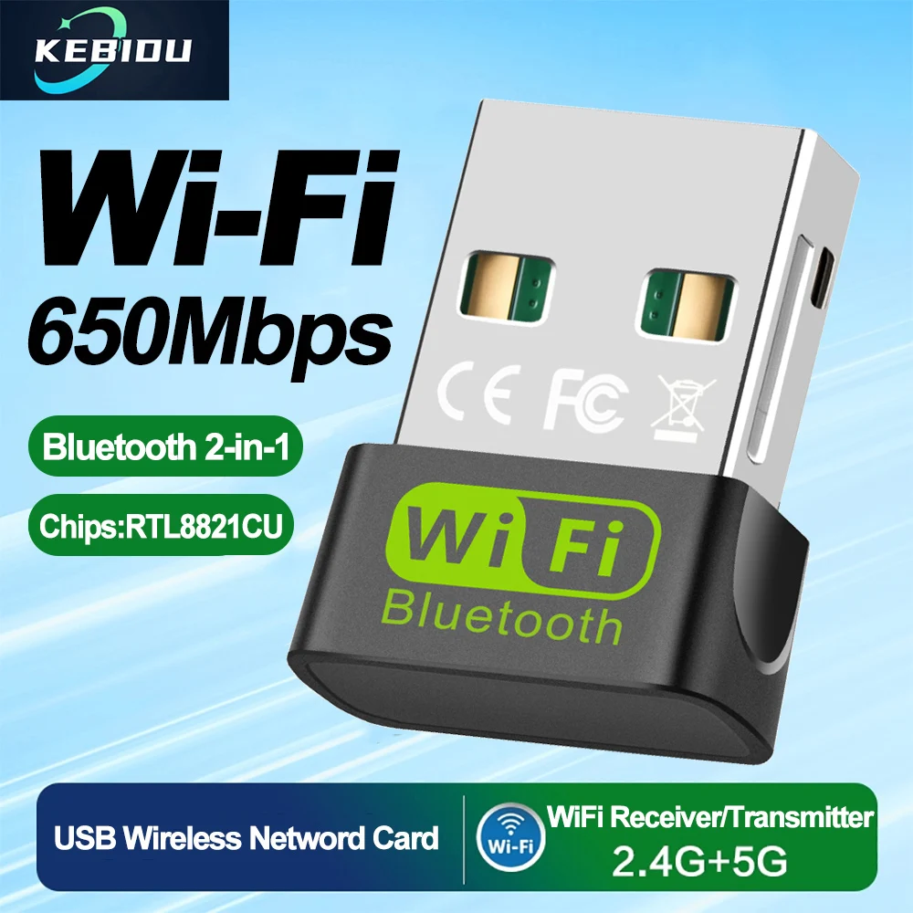 

AC650 Bluetooth WiFi USB-адаптер Беспроводная сетевая карта 2,4G и 5 ГГц Wi-Fi-антенна для ПК/ноутбука Win10/11 передача приема Wi-Fi