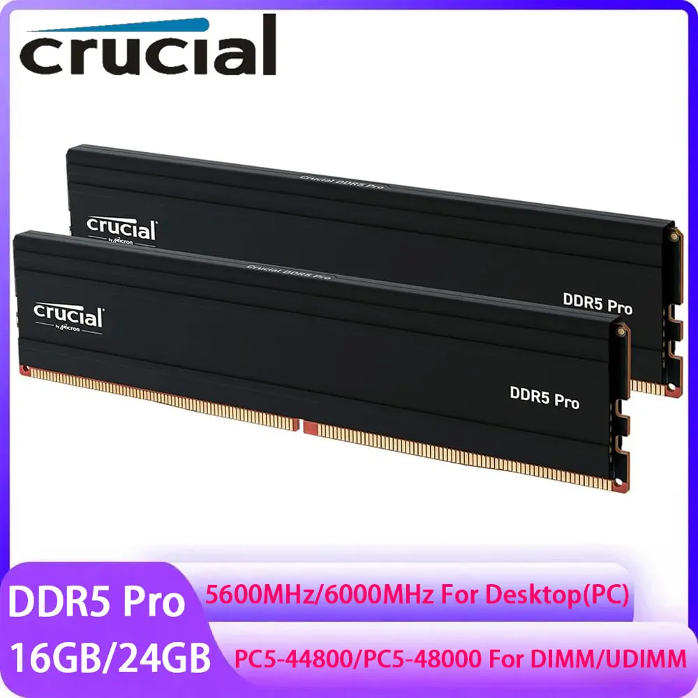 

Оперативная память Crucial Memoria DDR5 Pro, 16 ГБ, 32 ГБ, 5600 МГц, 24 ГБ, 48 ГБ, 56000 МГц, настольная память UDIMM PC5-44800, 48000 ПК, оперативная память для процессора Intel AMD