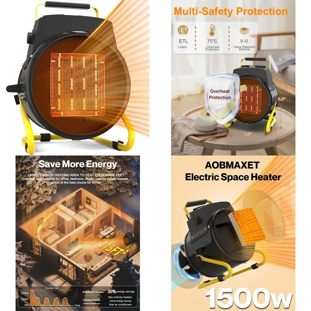 

Портативный электрический обогреватель для патио мощностью 1500 Вт с быстрым нагревом, защитой от перегрева и термостатом для использования на улице, в теплицах, комнатах, гаражах