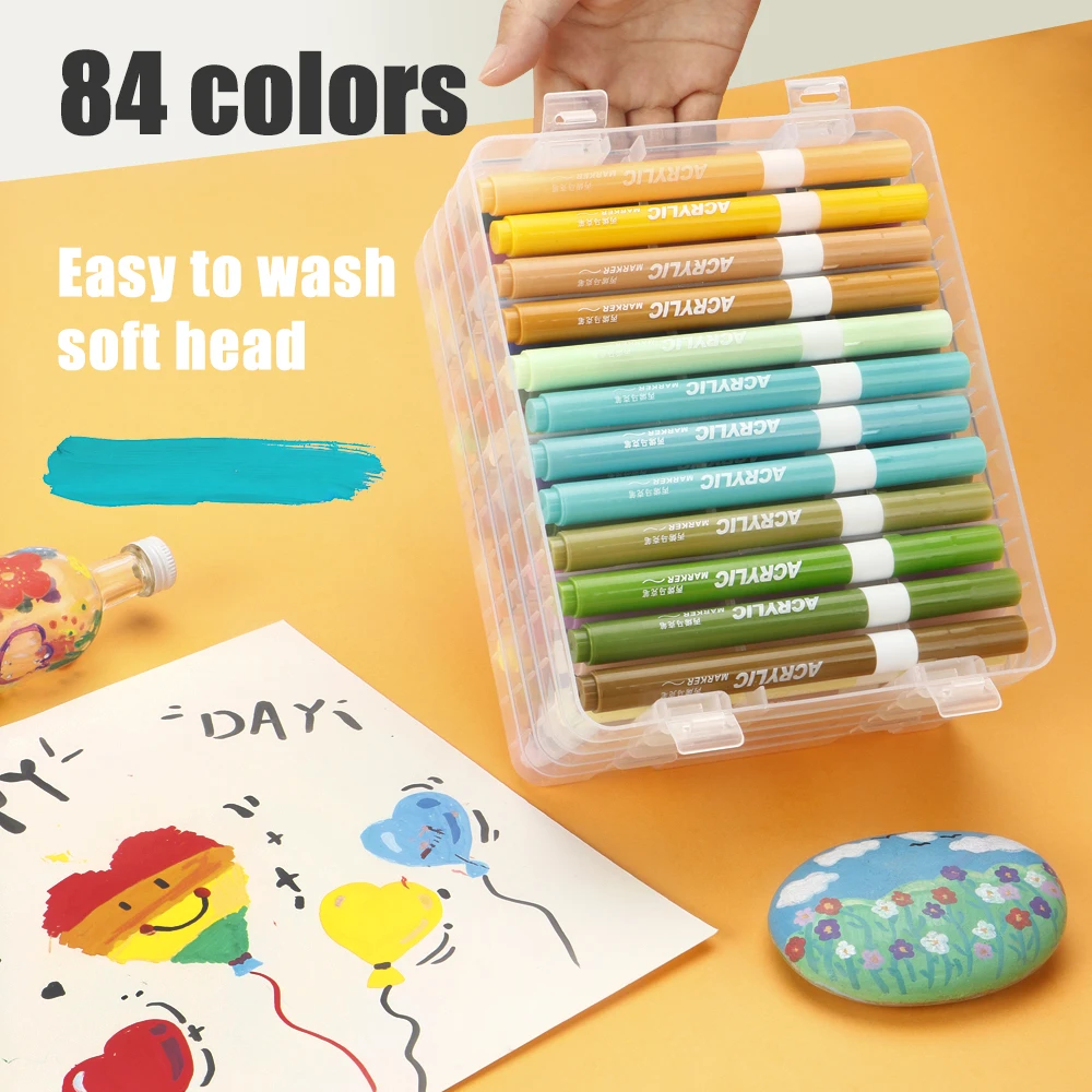 

60/72/84 цветов, акриловые маркеры, быстросохнущие основные цветные системы для рисования камня, камня, дерева, рисования, сделай сам, компакт-диск, яйцо, художественные канцелярские принадлежности