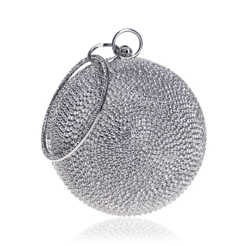 New Arrival Women Evening Clutch Purse Diamonds Colorful Lady Round Shaped Chain Shoulder Wedding Handbags Crystal Purse