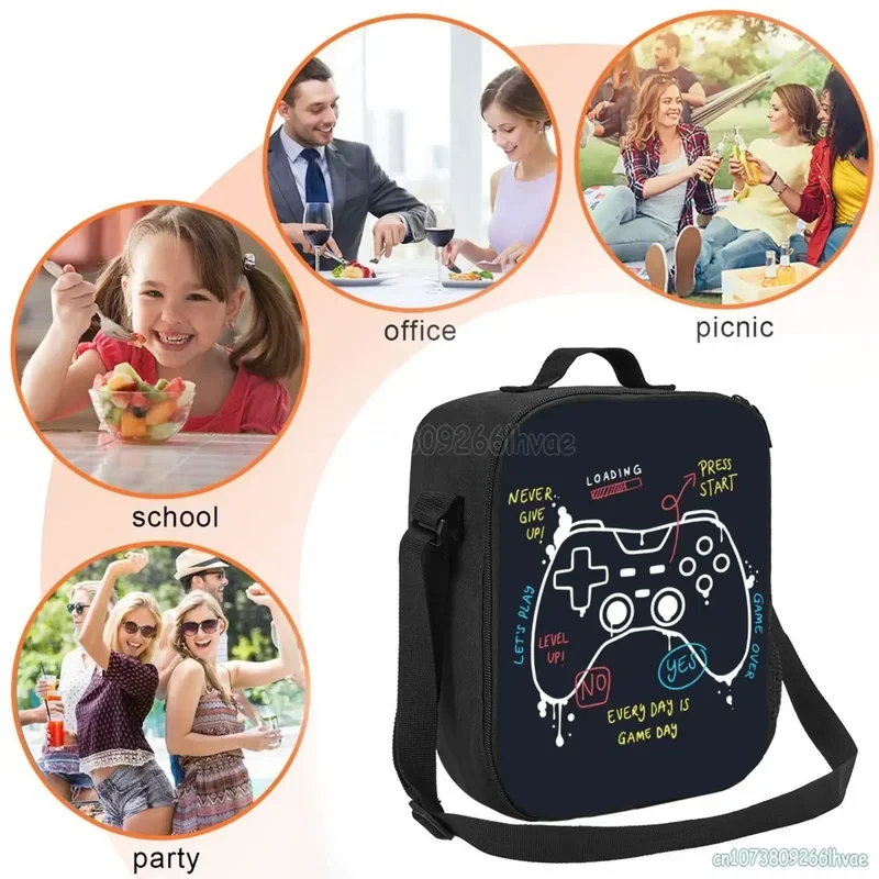 Video Game Weapon Gamer Play Gaming Insulated Lunch Bag Tote Handbag Food Container Cooler Pouch for Beach School Work Office