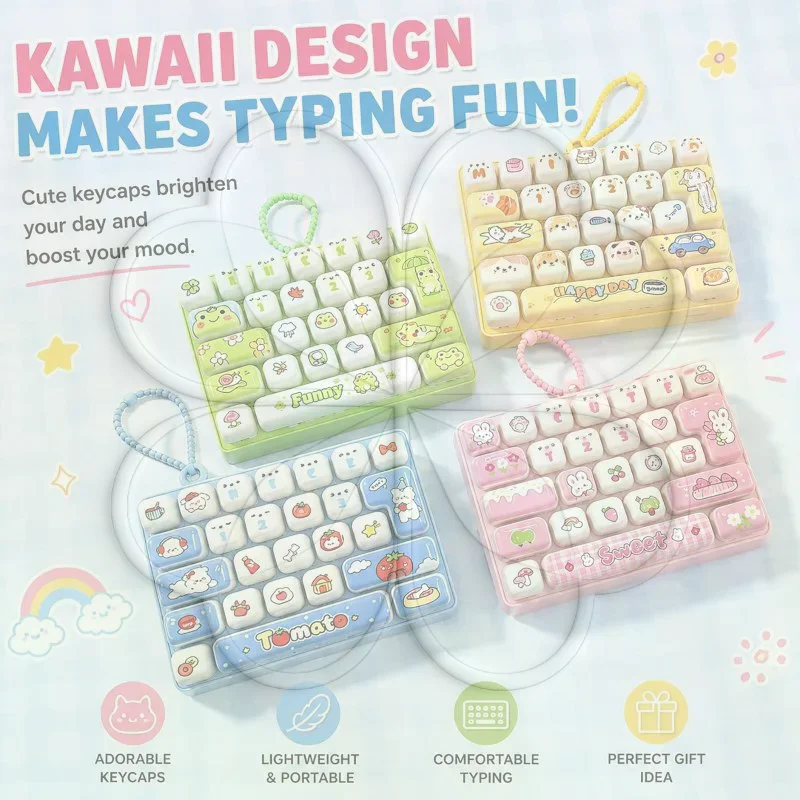 Mini Keyboard Fidget Sensory Toy Cute Cartoon Animal Pattern Travel Friendly Fidget Toy With Lanyard for Long Road Trip Stress