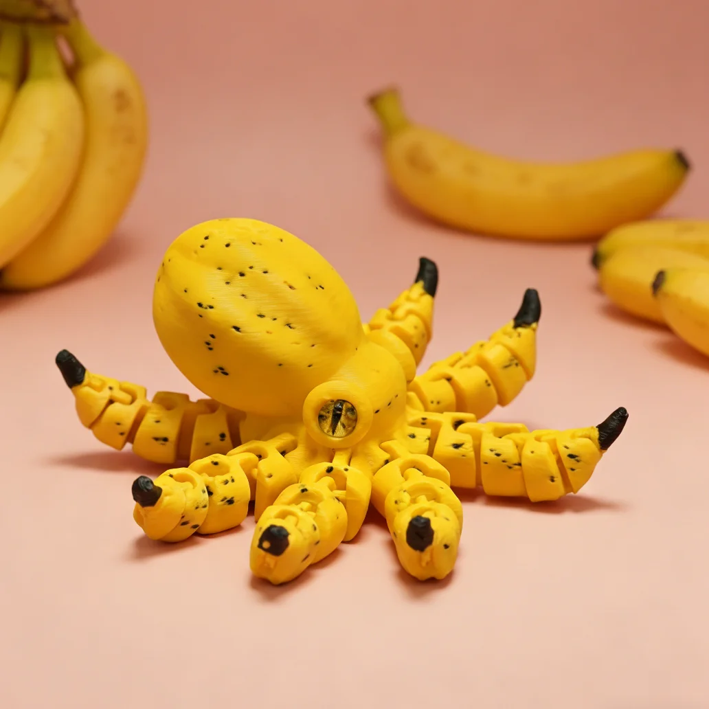 1PC Banana-Inspired Jointed Octopus Sculpture Colorful Collectible Figurine Random Color Creative Home Decor Ornament