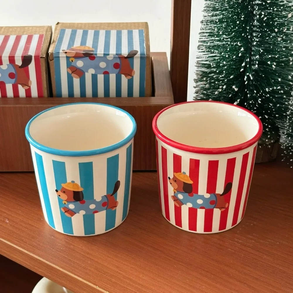 

Water Cup 350ml Puppy Ceramic Milk Cup Cartoon Puppy Coffee Mug Ceramic Striped Tea Cup Valentine's Day Present