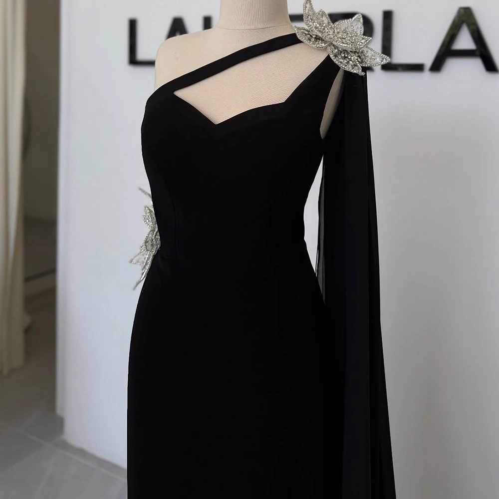 Robe de soirée trapèze personnalisée, longueur au sol, asymétrique épaule dénudée, sans manches, à la mode, fleurs en cristal, robe de soirée Simple étole