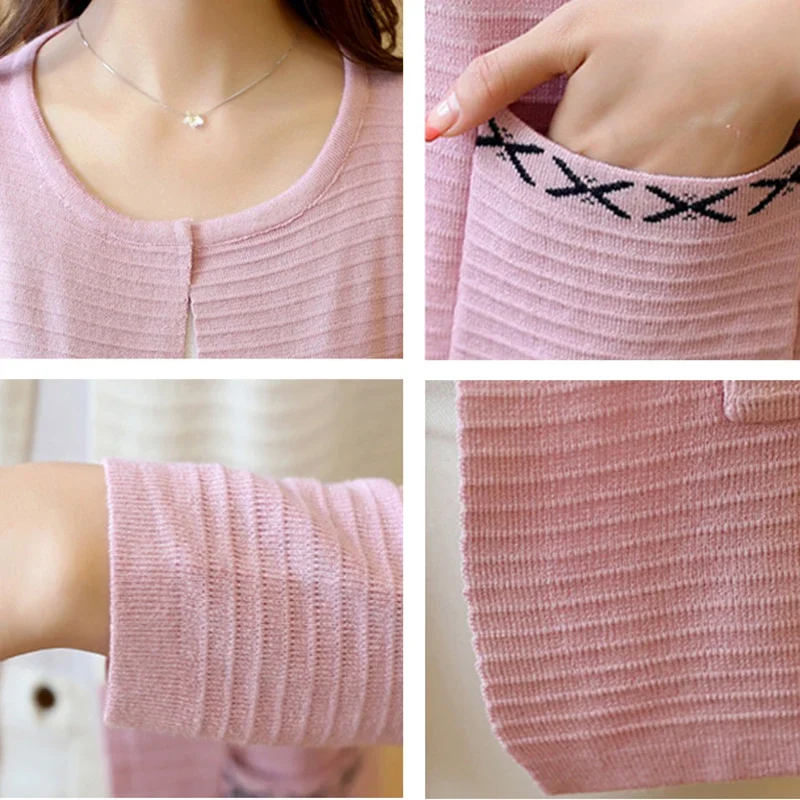 2024 Women's Autumn Long Cashmere Sweater Thin Short Cardigan Pink Black Red Knitting Sweaters Print Women Winter Fashion Slim
