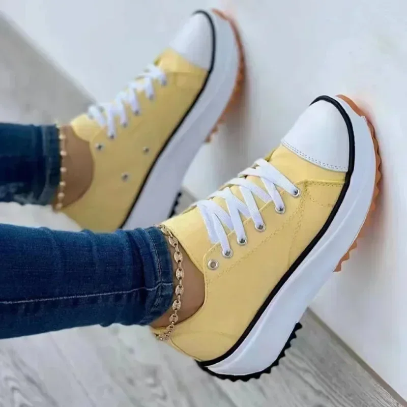 Autumn New Women Canvas Tenis Spot Shoes Woman Breathable High Top Casual Female Shoes Thick Soles Lace-Up Vulcanized Shoes image 4