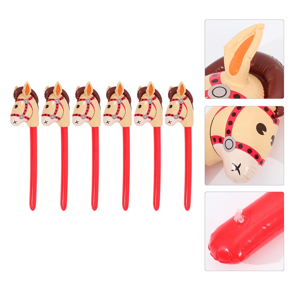 6 Pcs Inflatable Horse Stick Toy Kids Playroom Decorations Party Favors Plastic Horse Head Stick Sports Birthday Decorations