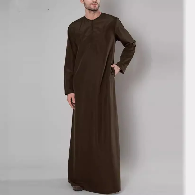 Islamic Arabic Muslim Kaftan Men Long Sleeve Zipper Loose Abaya Robes Saudi Arabia Dubai Jubba Thobe Men Clothes