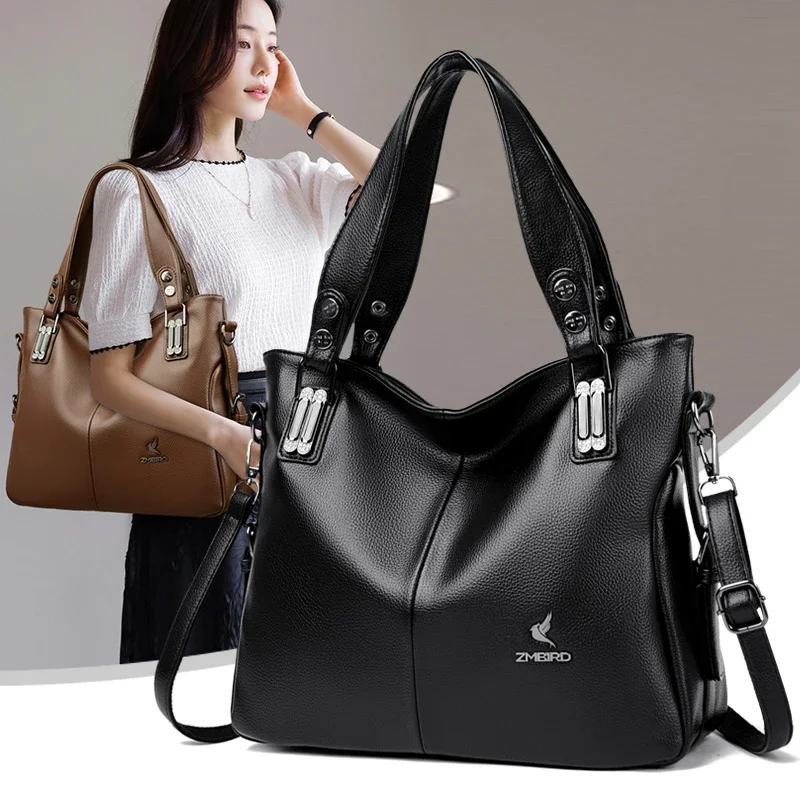 

Large Capacity Handbags Women Soft Leather Shoulder Crossbody Bag Ladies Bucket Bags Retro Tote Luxury Satchel Handbag and Purse