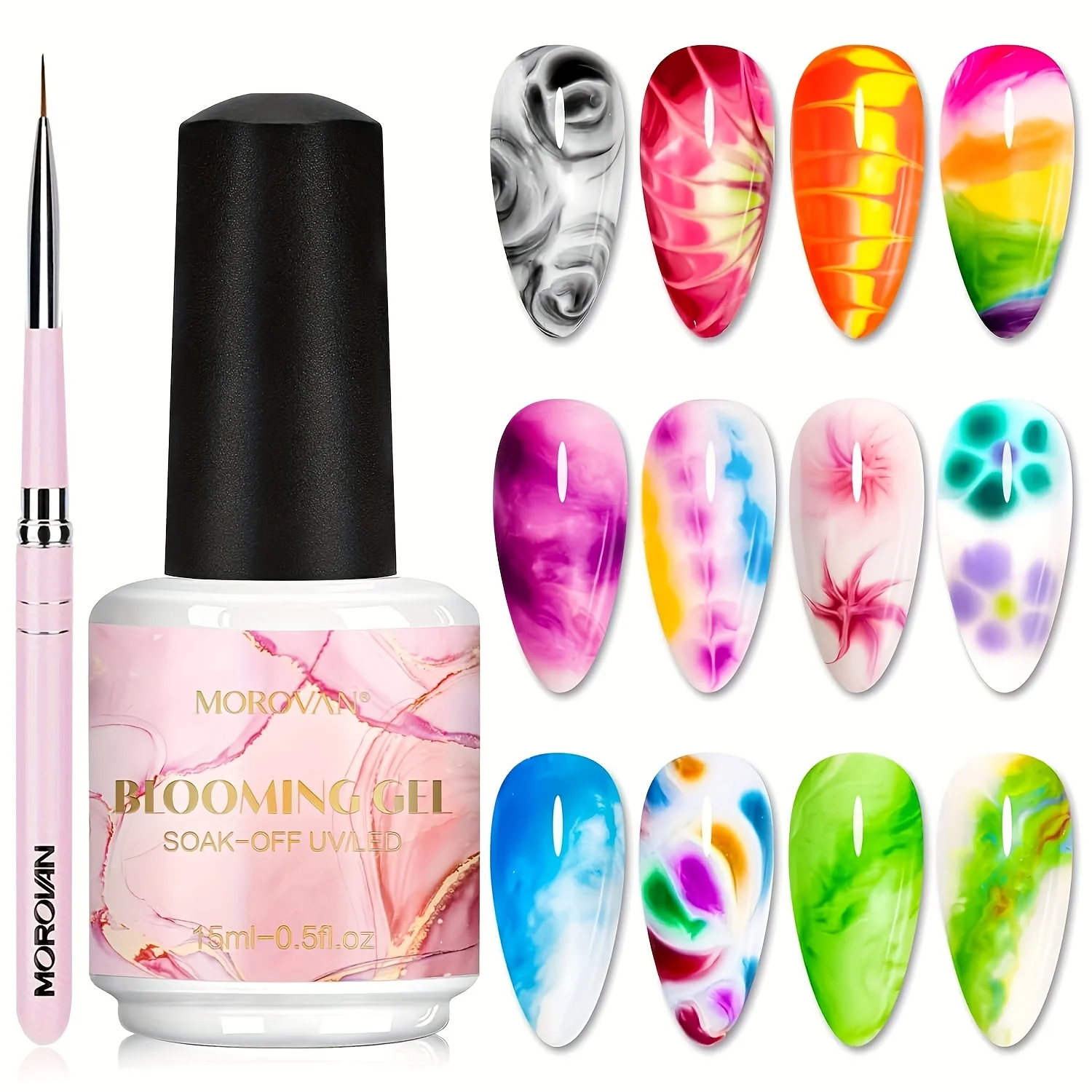 Morovan immersion transparent blooming gel nail polish, used to apply marble watercolor gel polish 15ml 0.5floz, with nail brush