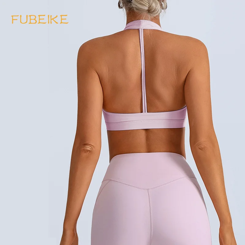 

FUBEIKE Nude Feel Sports Fitness Bra For Woman With Chest Pads Beauty Back High Elasticity Quick-drying Yoga Sporty Woman Top