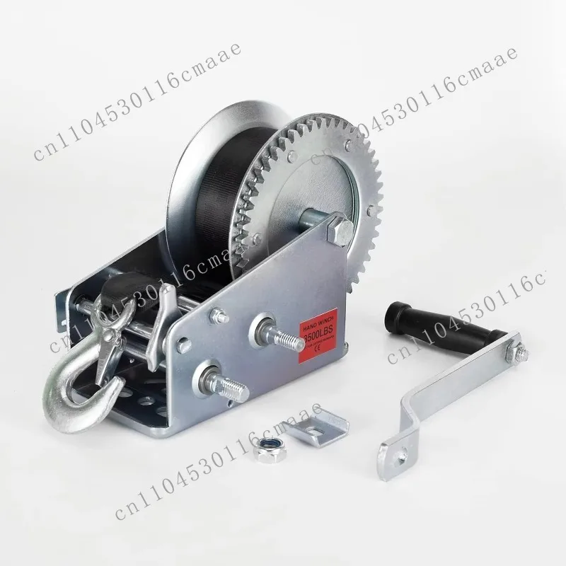 Trailer Boat Winch with 1600lbs Hand Crank Winch Polyester Belt Crank Trailer Winch with Heavy Duty Hitch for Trailer