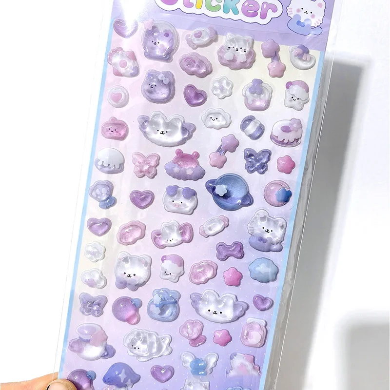 ملصقات كرتونية شفافة منقوشة ثلاثية الأبعاد بلون الحلوى كاواي كريستال الماس ملصقات زخرفية لمكافأة هدايا العيد اللطيفة