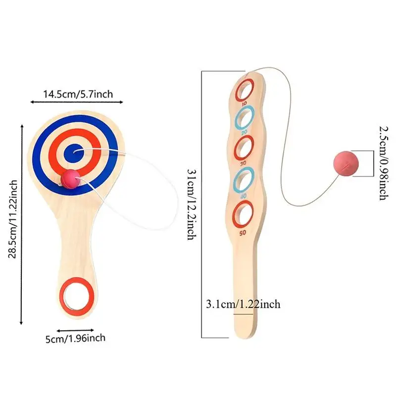 Wooden Paddle Ball With String And Ball HandEye Coordination Skill Training Adjustable Elastic Cord for Physical Education Class